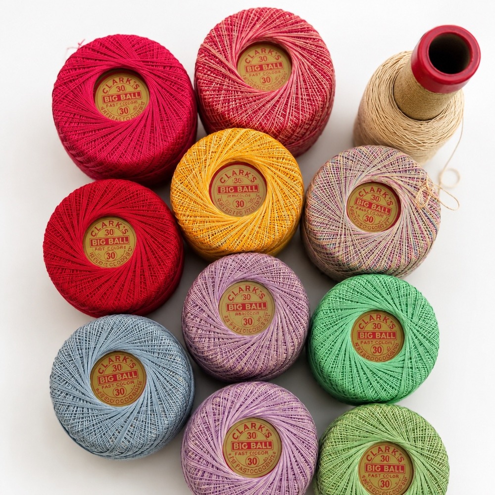 Vintage Clark's Big Ball Majesty Crochet Thread Size 30 Lot Variegated Solids